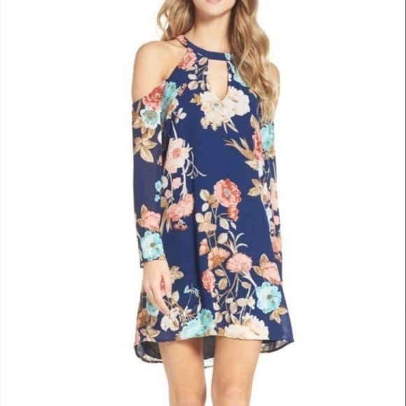 Charles Henry Cold Shoulder Blue Floral Dress Size S Women - Picture 1 of 14